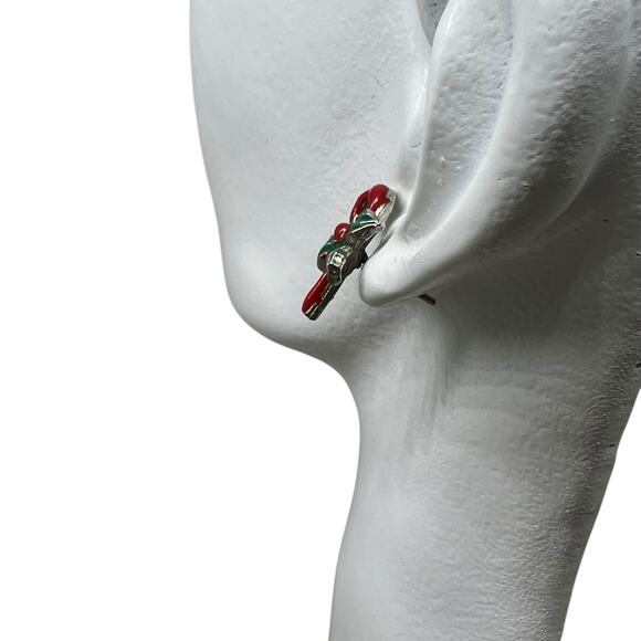Vintage Holiday Candy Cane Stud Earrings - Christmas Festive Jewelry - Picture 5 of 7